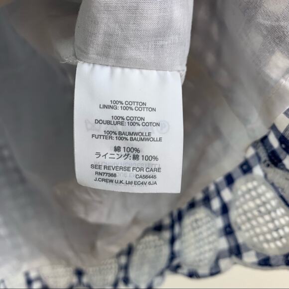 J. Crew Tie Shoulder Ruffle Eyelet Trim Gingham Cotton Embroidered Top 0 - Picture 7 of 8
